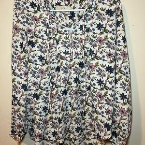 LOFT Floral Blouse - Pink, Green, Blue